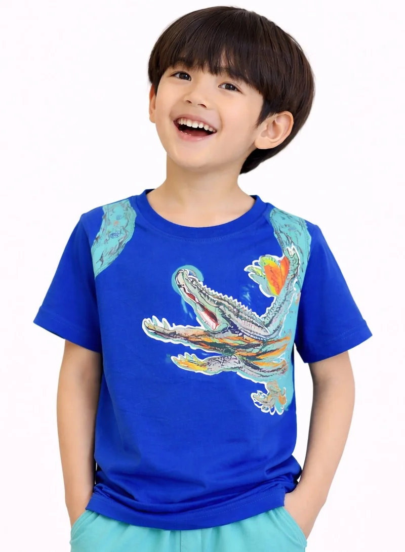 Victor And Jane  Boys Crocodile Graphic T-Shirt & Mint Shorts Set for Men | Best Price UAE